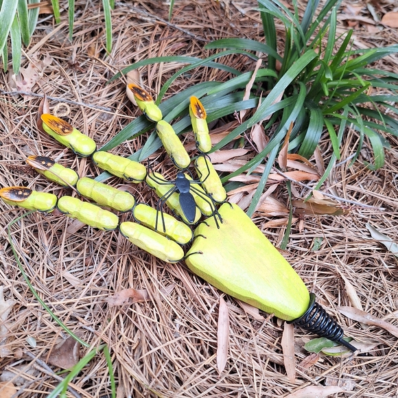 Witch Hand Zombie Finger Halloween Decor Spider Ring Metal Fingernail Wood Green - Picture 5 of 17